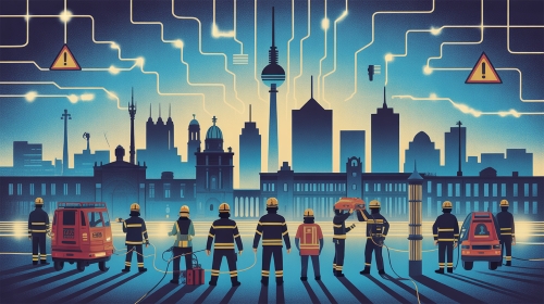 Feuerwehrleute in futuristischer Stadt